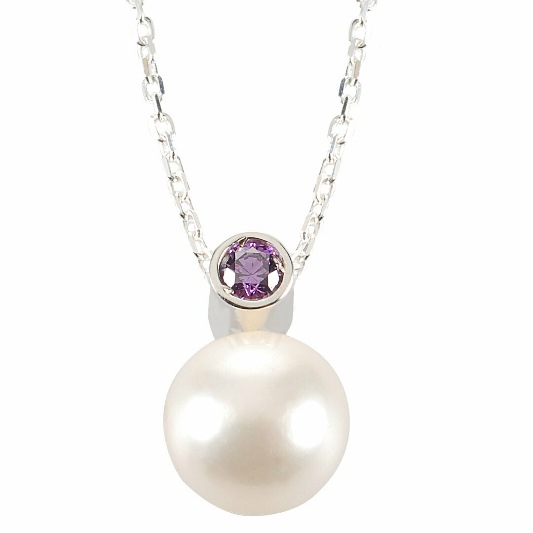 Perl Anhänger mit Zirkonia und passender Kette in Silber