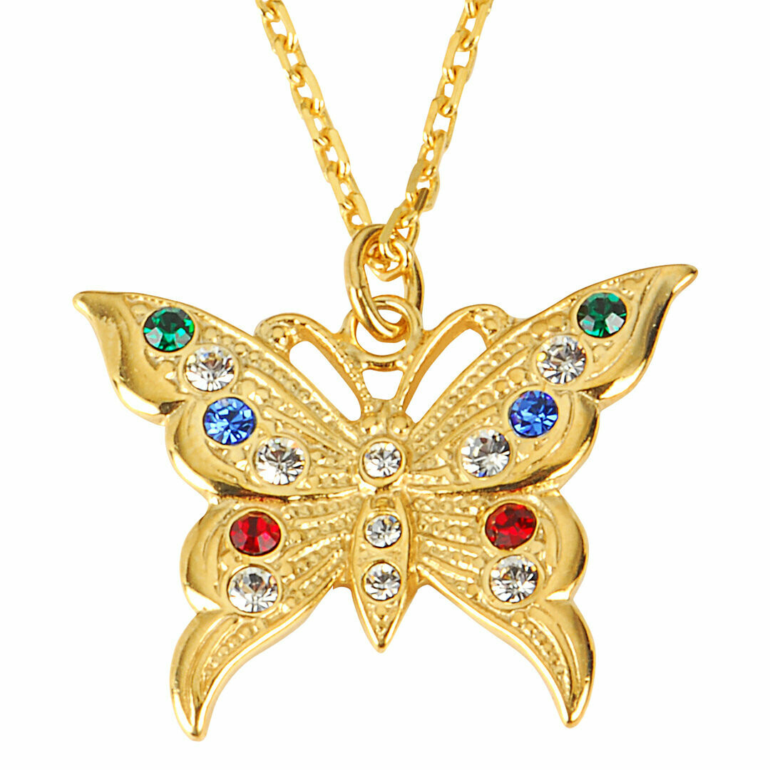 Schmetterling Anhänger mit Kette in Silber mit hochwertiger Goldauflage