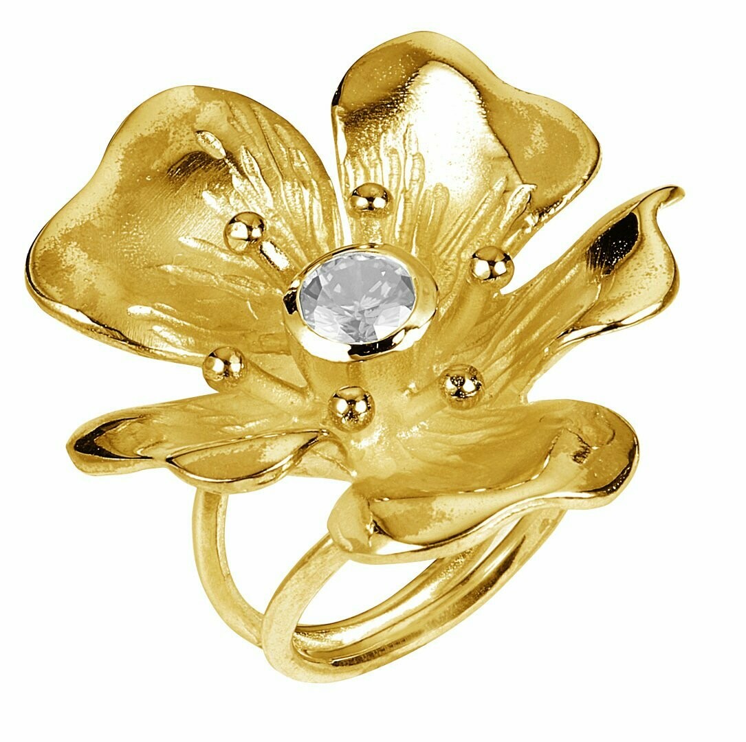 Blumen Ring in Silber 925/- mit hochwertiger Goldauflage
