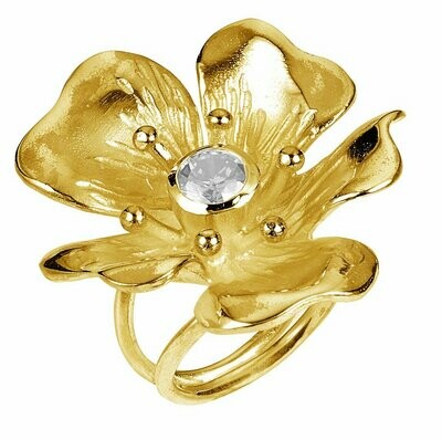 Blumen Ring in Silber 925/- mit hochwertiger Goldauflage