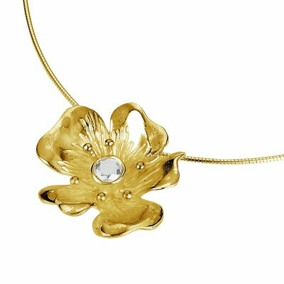 Blumen Anhänger in Silber 925/- mit hochwertiger Goldauflage und passender Kette