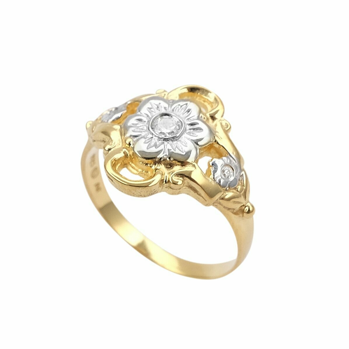 Blumen Ring in Silber 925/- mit hochwertiger Goldauflage