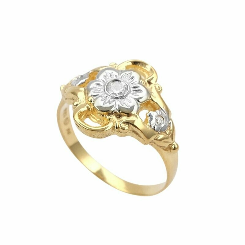 Blumen Ring in Silber 925/- mit hochwertiger Goldauflage