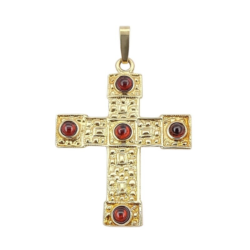 Anhänger Kreuz mit Granat in Silber 925/- goldplattiert