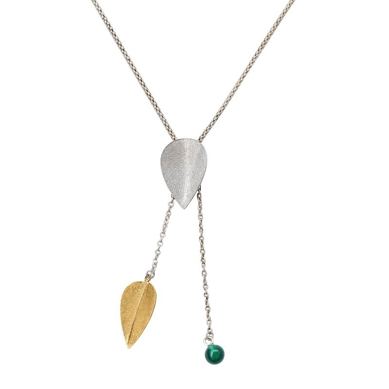 Anhänger Blätter in Silber 925/- bicolor mit Kette