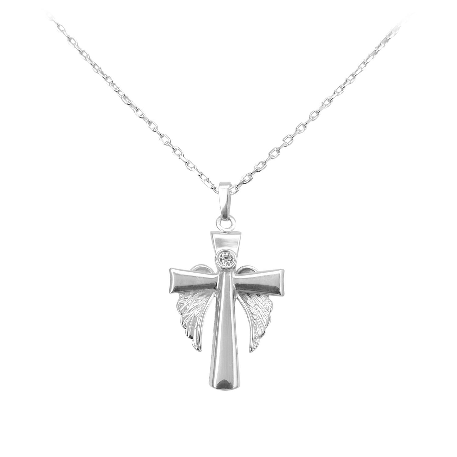 Anhänger Kreuz mit Schutzengelflügeln in Silber 925/- mit Kette