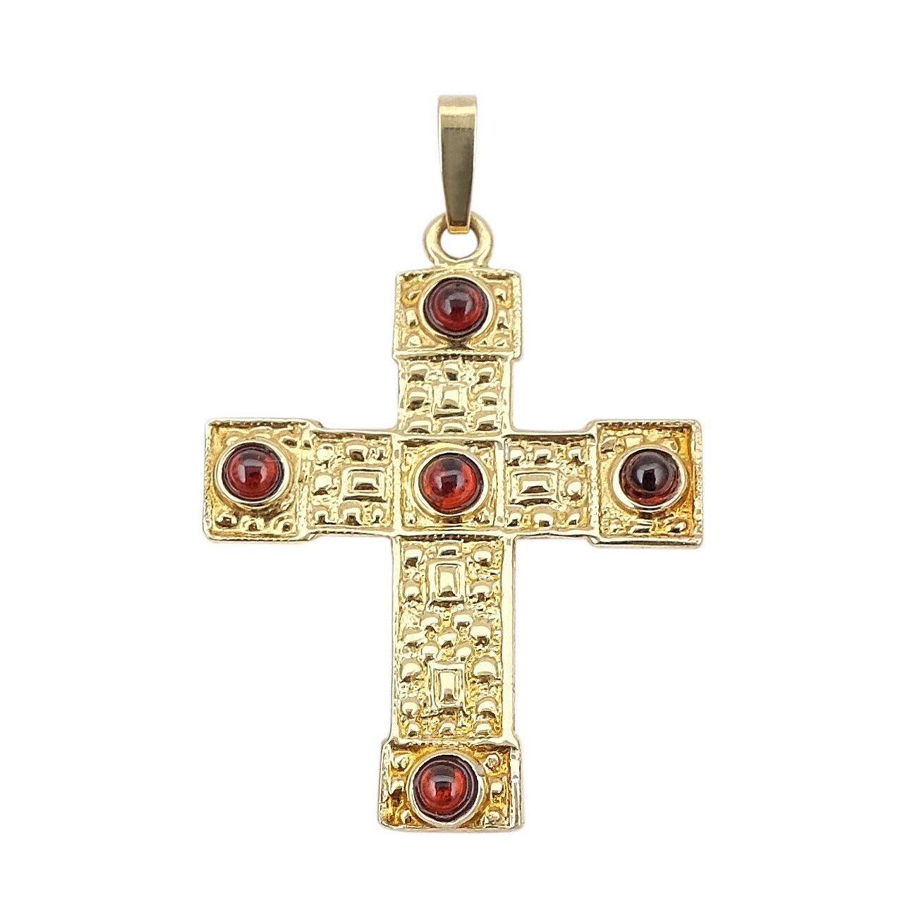 Anhänger Kreuz mit Granat in Silber 925/- goldplattiert Anhänger Kreuz mit Granat in Silber 925/- goldplattiert