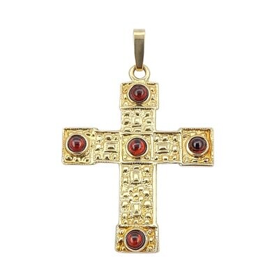 Anhänger Kreuz mit Granat in Silber 925/- goldplattiert Anhänger Kreuz mit Granat in Silber 925/- goldplattiert