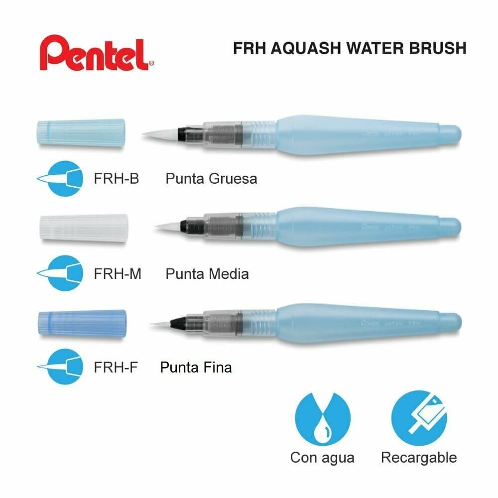PENTEL AQUASH BRUSH PINCEL CON DEPÓSITO DE AGUA PUNTA REDONDA