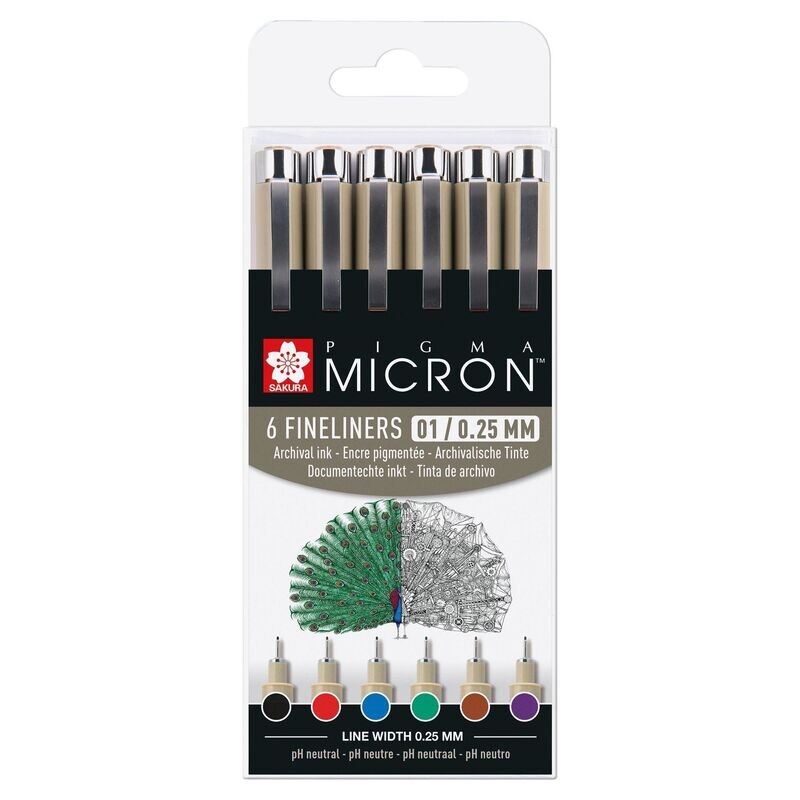 SAKURA PIGMA MICRON 01 COLOR ESTUCHE DE 6