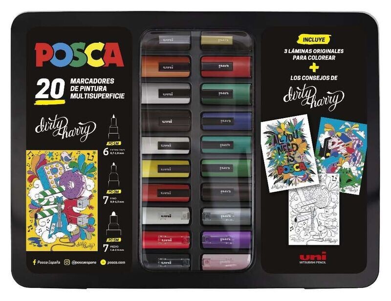 POSCA CAJA DE METAL CON 20 ROTULADORES