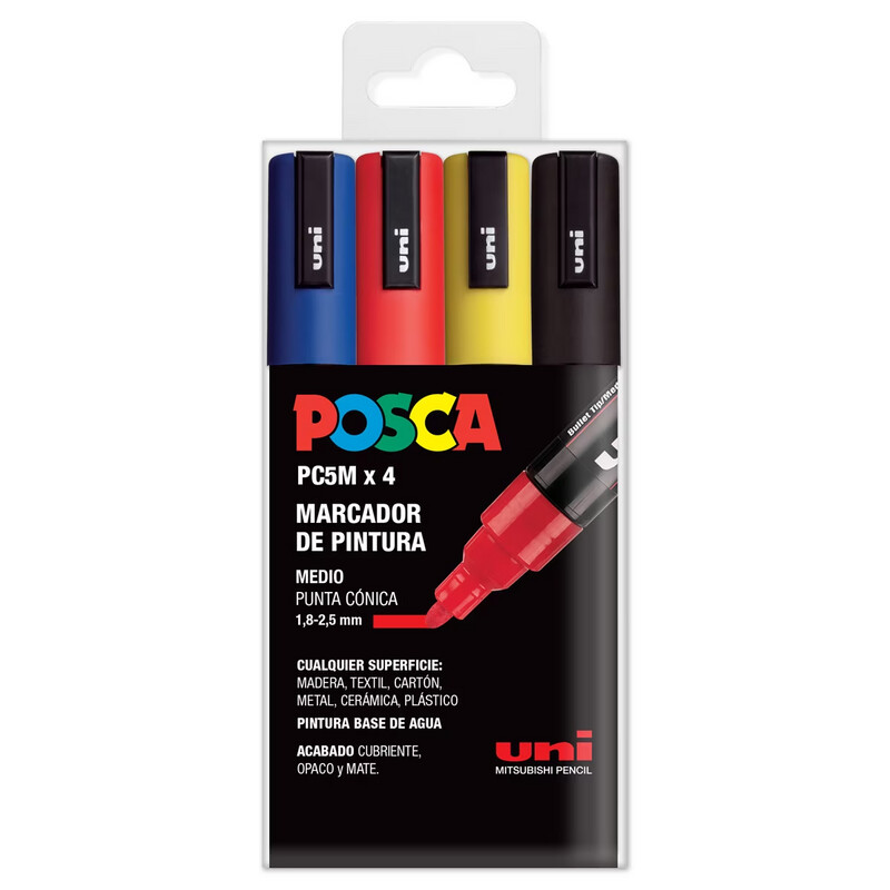 POSCA PC5M ESTUCHE 4 COLORES BASICOS