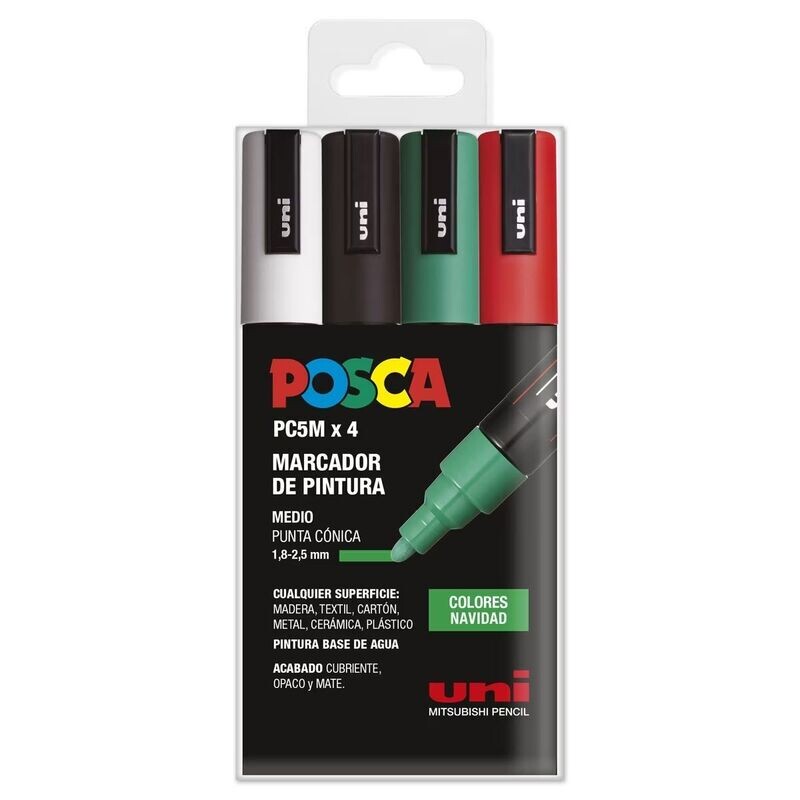 POSCA PC5M ESTUCHE 4 COLORES NAVIDAD