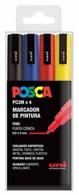 POSCA PC3M ESTUCHE 4 COLORES BÁSICOS