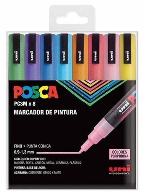 POSCA PC3M ESTUCHE 8 COLORES PURPURINA