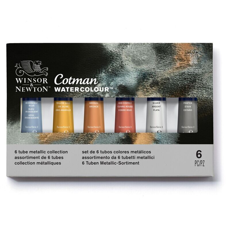 WINSOR & NEWTON COTMAN ACUARELA COLORES METALIZADOS SET DE 6 TUBOS