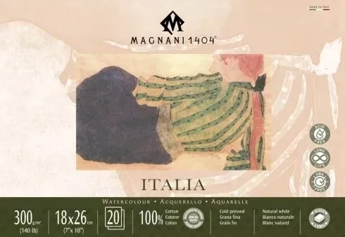 MAGNANI 1404 BLOC ACUARELA 18X26 cm, GRANO O TEXTURA: Italia: Grano Fino