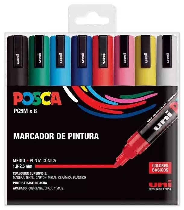 POSCA PC5M ESTUCHE 8 COLORES BÁSICOS