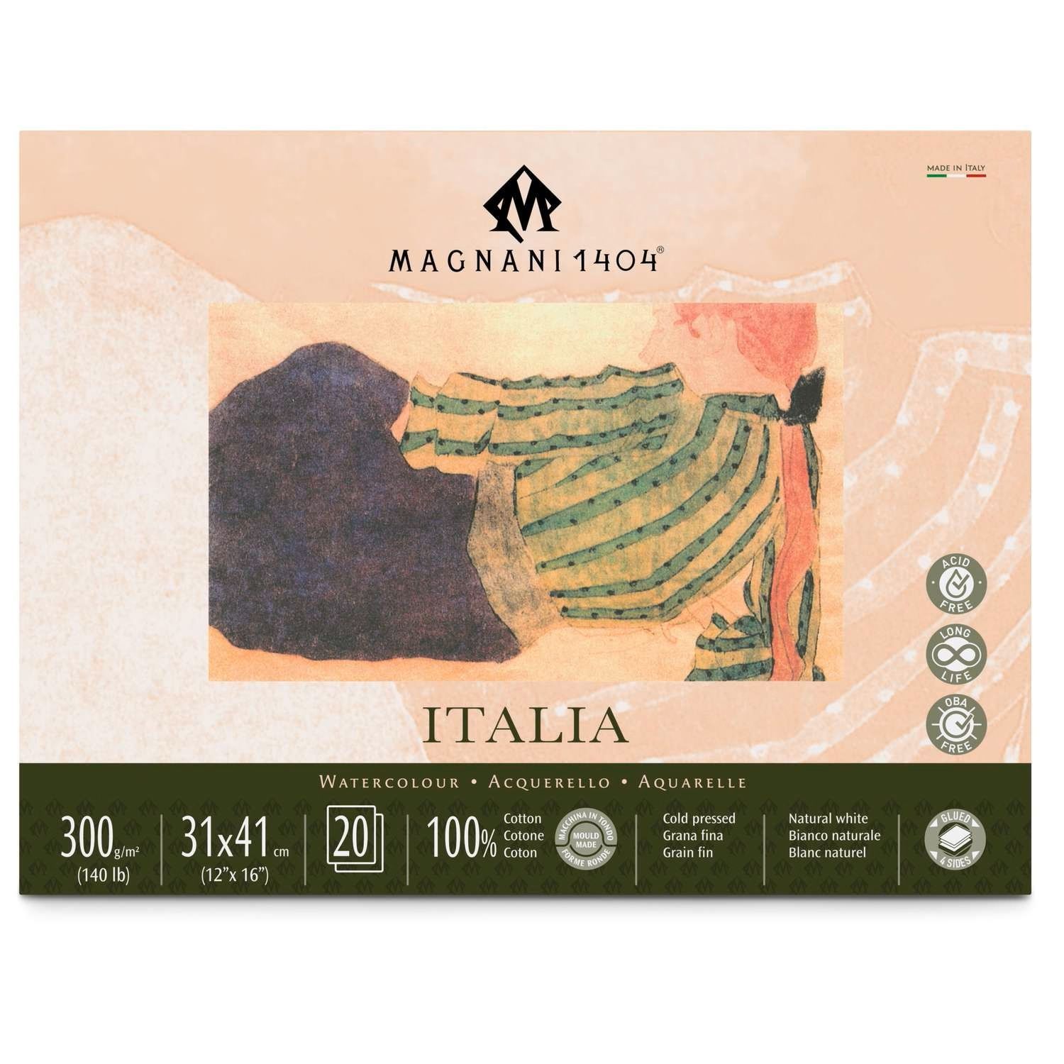 MAGNANI 1404 BLOC ACUARELA 300 gr. 31X41 cm, GRANO O TEXTURA: Italia: Grano Fino