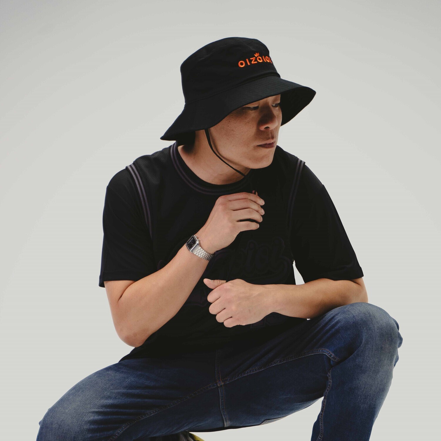 #NXW30 Wide Brim Bucket Hat - Black and Orange