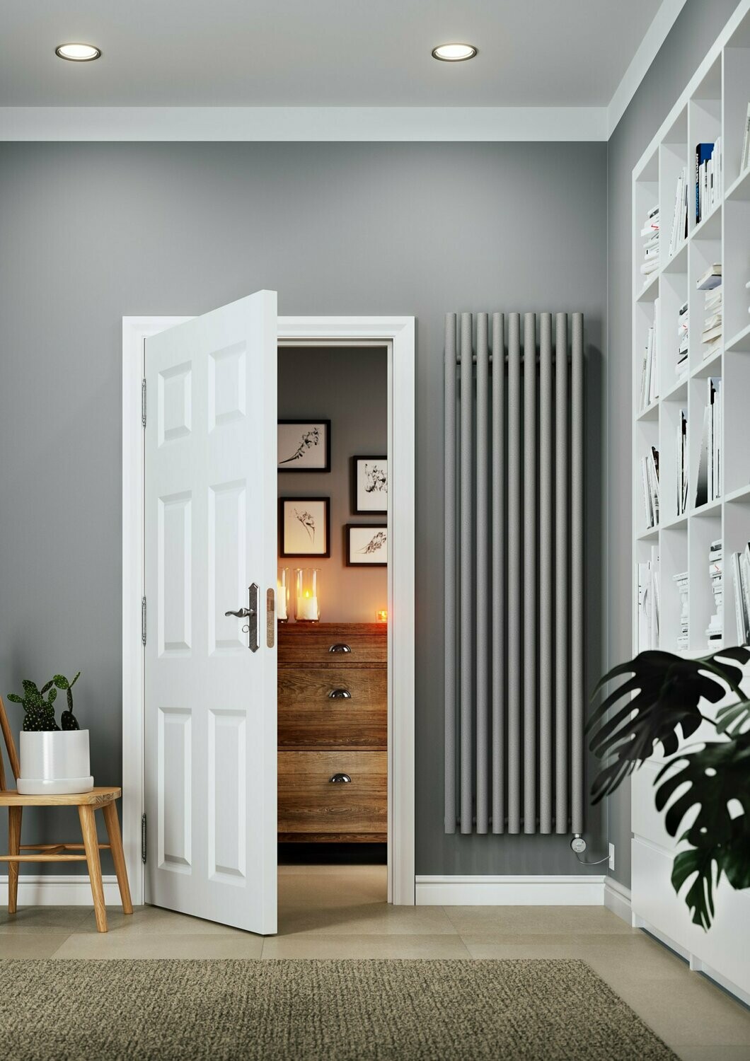 TERMA Salt n Pepper Electric Radiator, ROLO-ROOM-E, 1800/370 (supplied with MOA Blue in Silver)