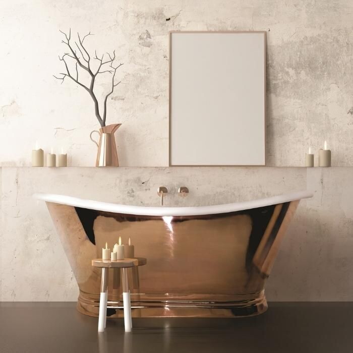 Copper Boat Bath with Enamel Inner