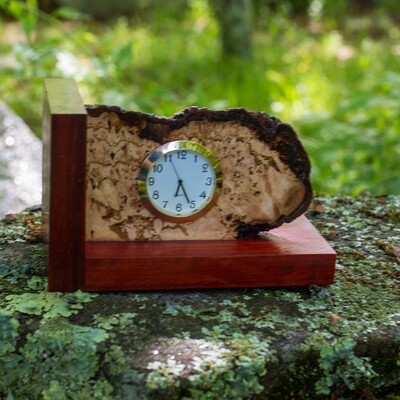 Maple Burl and Padauk Desk Clock