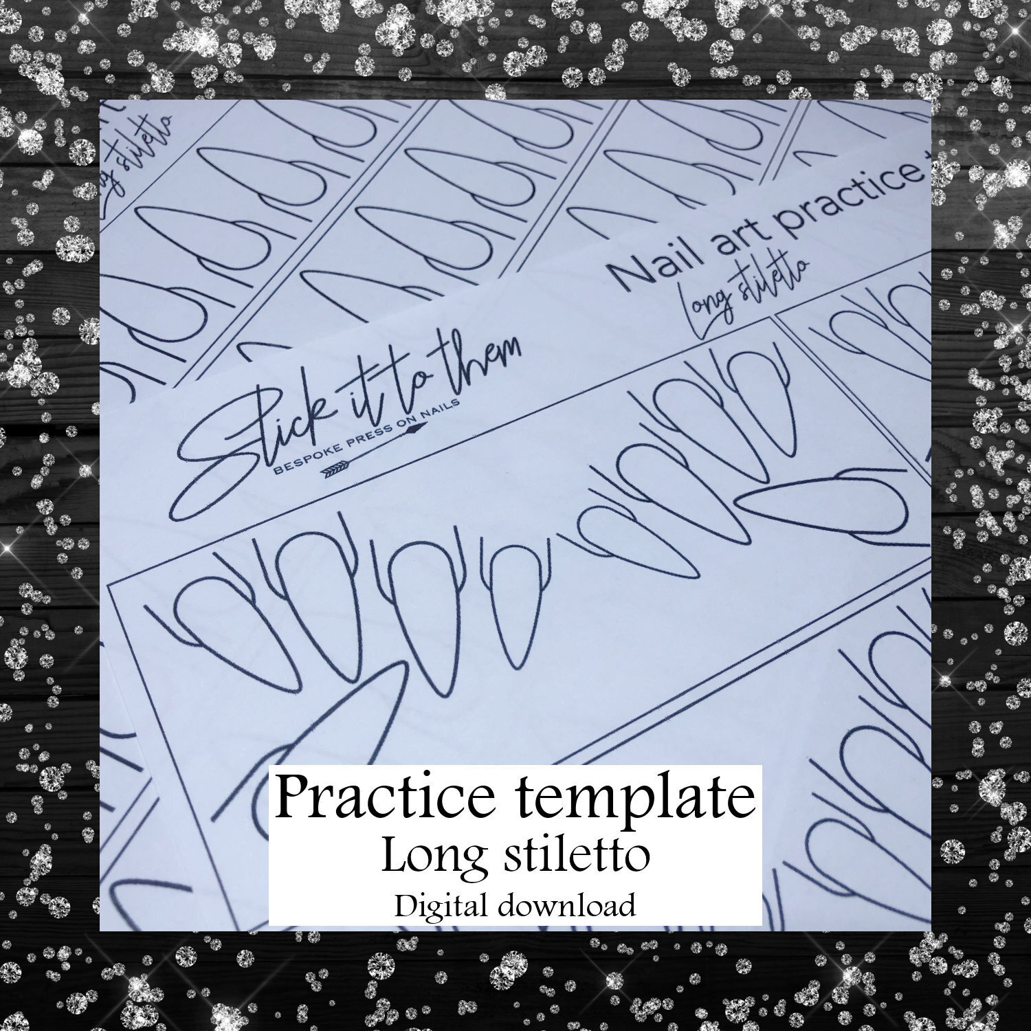 Practice template LONG STILETTO - DIGITAL DOWNLOAD - Print your own nail art practice sheets!