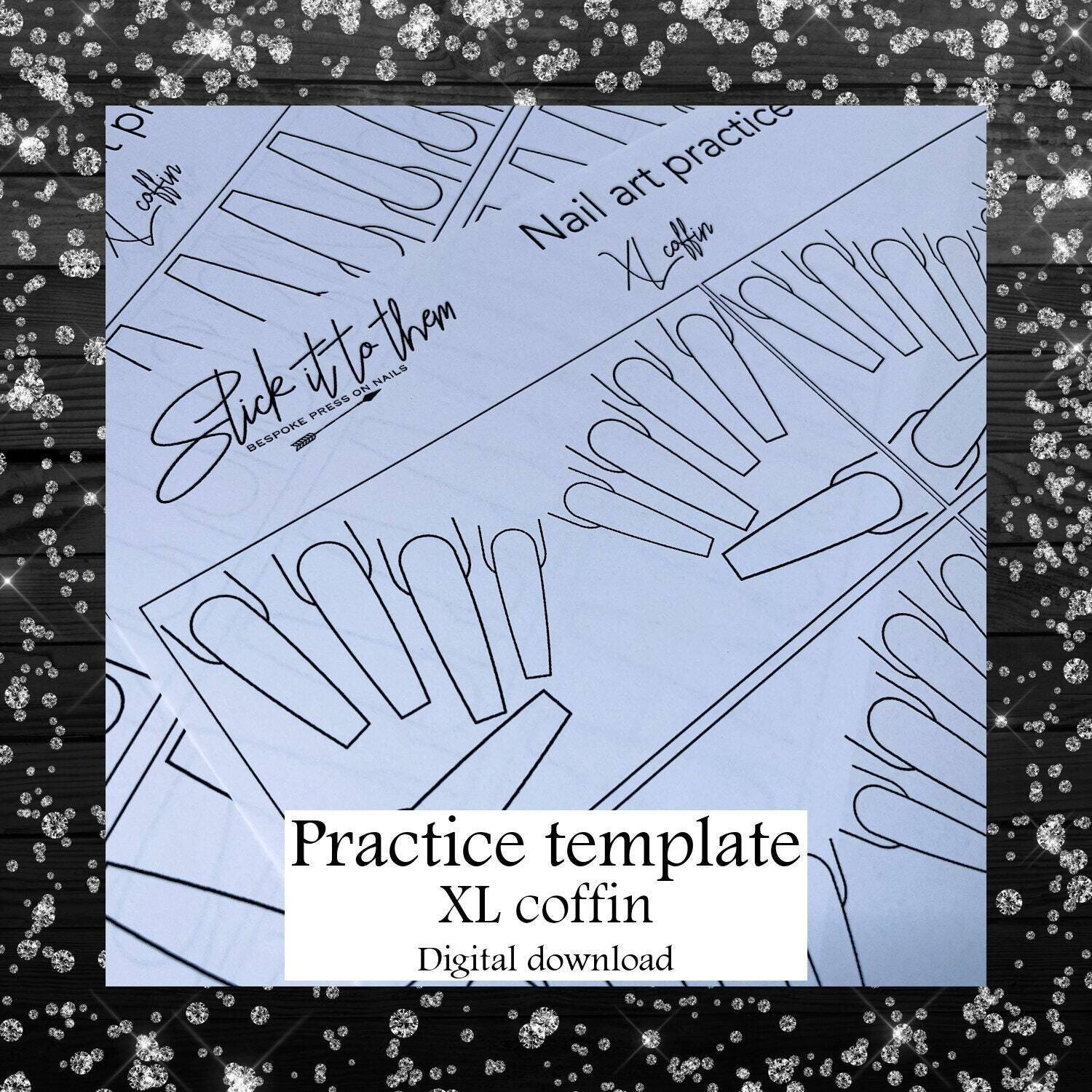 Practice template XL COFFIN - DIGITAL DOWNLOAD - Print your own nail art practice sheets!