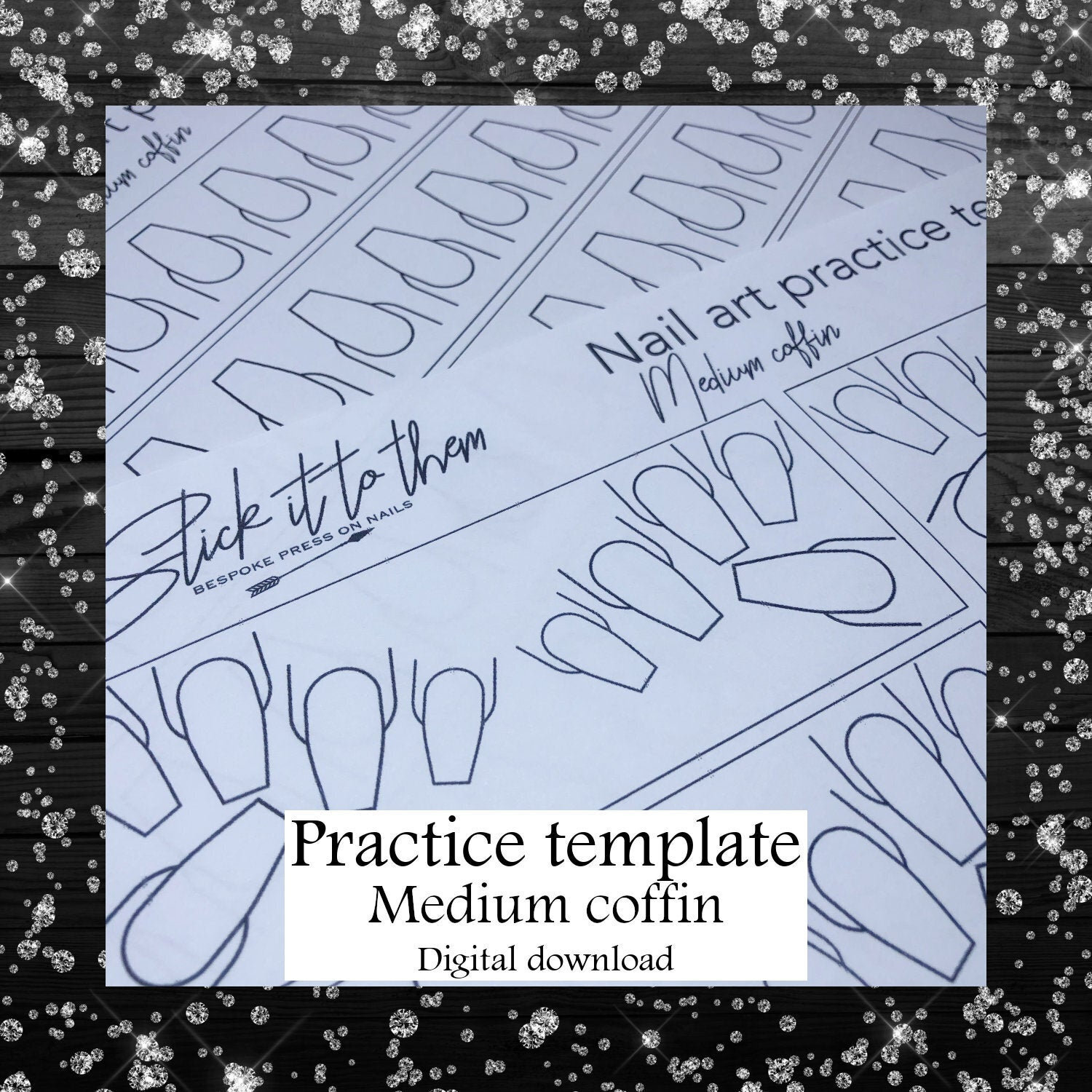 Practice template MEDIUM COFFIN - DIGITAL DOWNLOAD - Print your own nail art practice sheets!