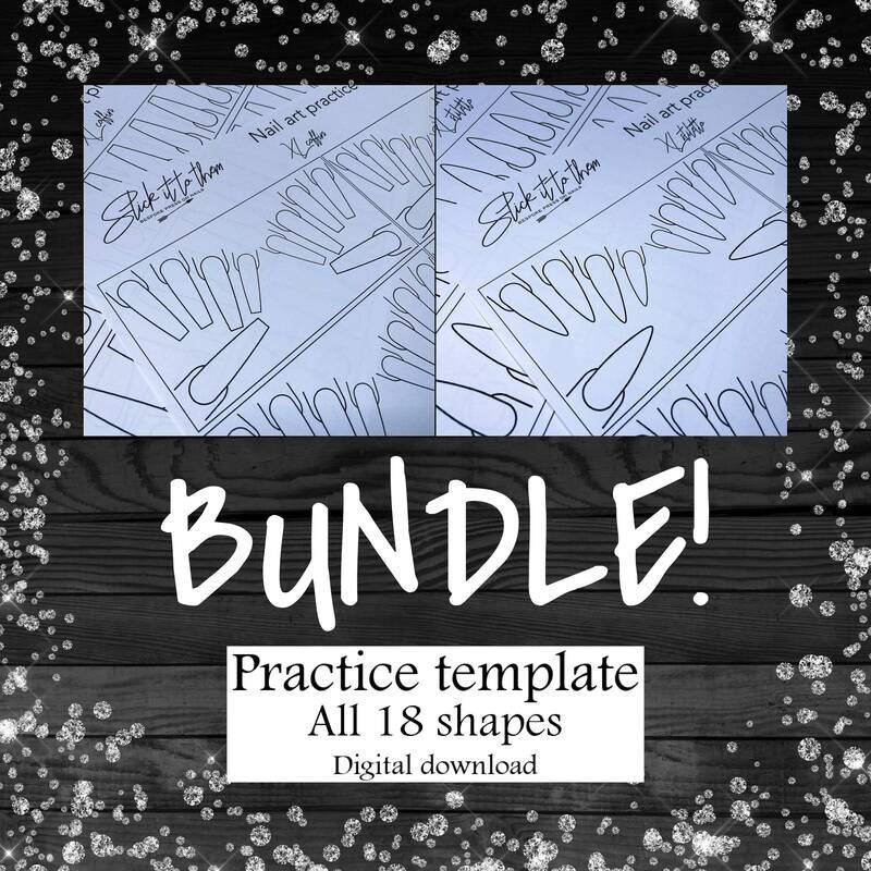Practice template ALL 18 shapes - DIGITAL DOWNLOAD - Print your own nail art practice sheets!