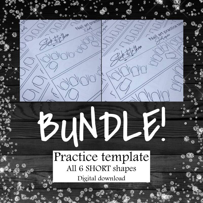 Practice template ALL 6 SHORT shapes - DIGITAL DOWNLOAD - Print your own nail art practice sheets!