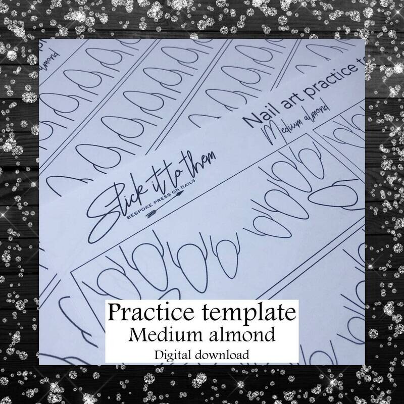 Practice template MEDIUM ALMOND - DIGITAL DOWNLOAD - Print your own nail art practice sheets!