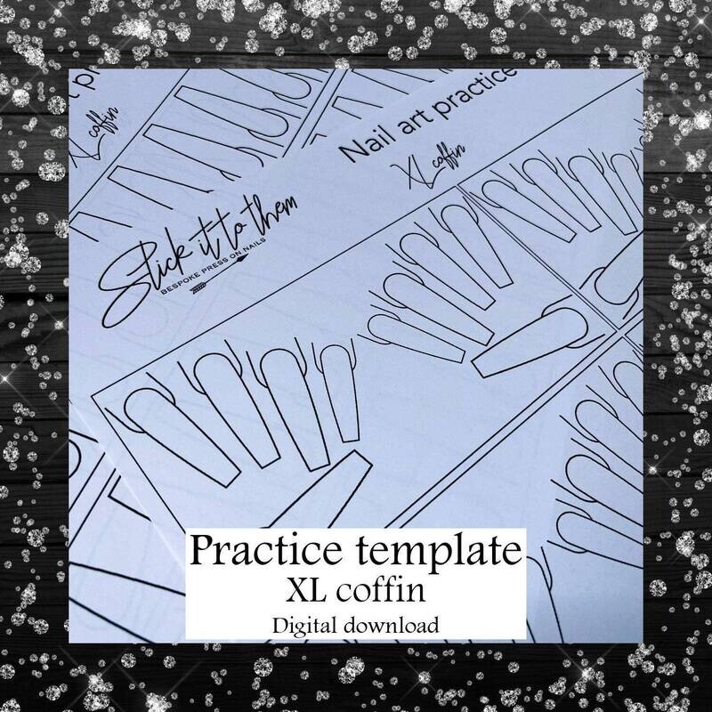 Practice template XL COFFIN - DIGITAL DOWNLOAD - Print your own nail art practice sheets!