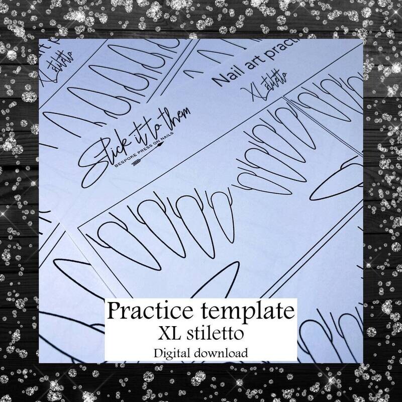 Practice template XL STILETTO - DIGITAL DOWNLOAD - Print your own nail art practice sheets!