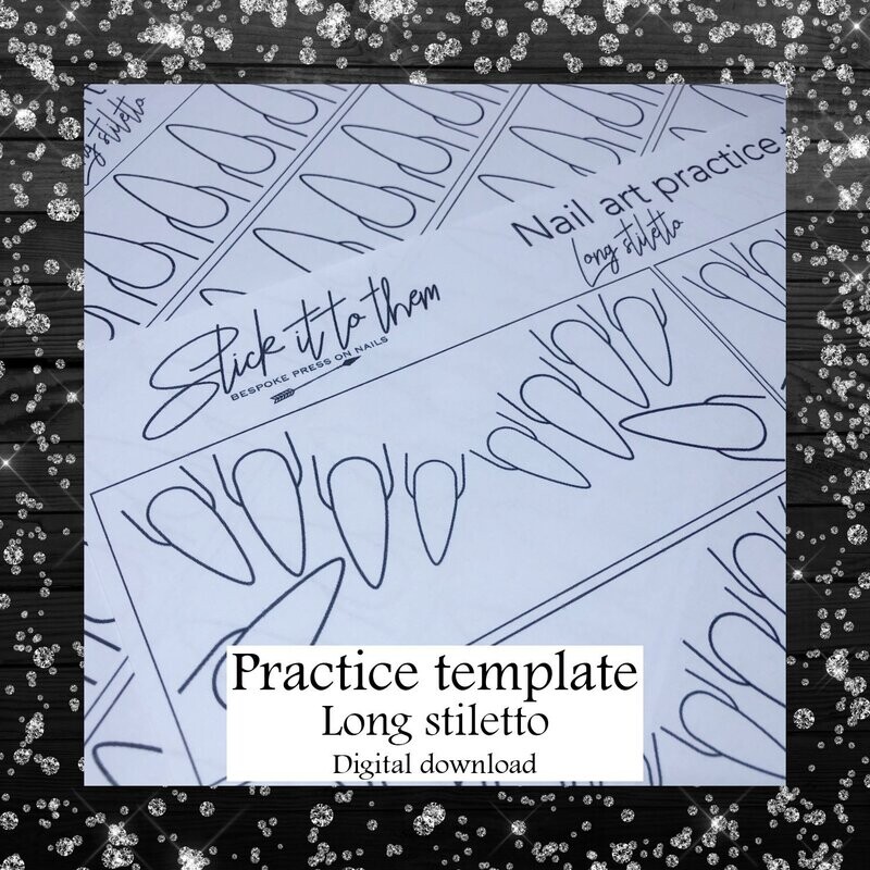 Practice template LONG STILETTO - DIGITAL DOWNLOAD - Print your own nail art practice sheets!