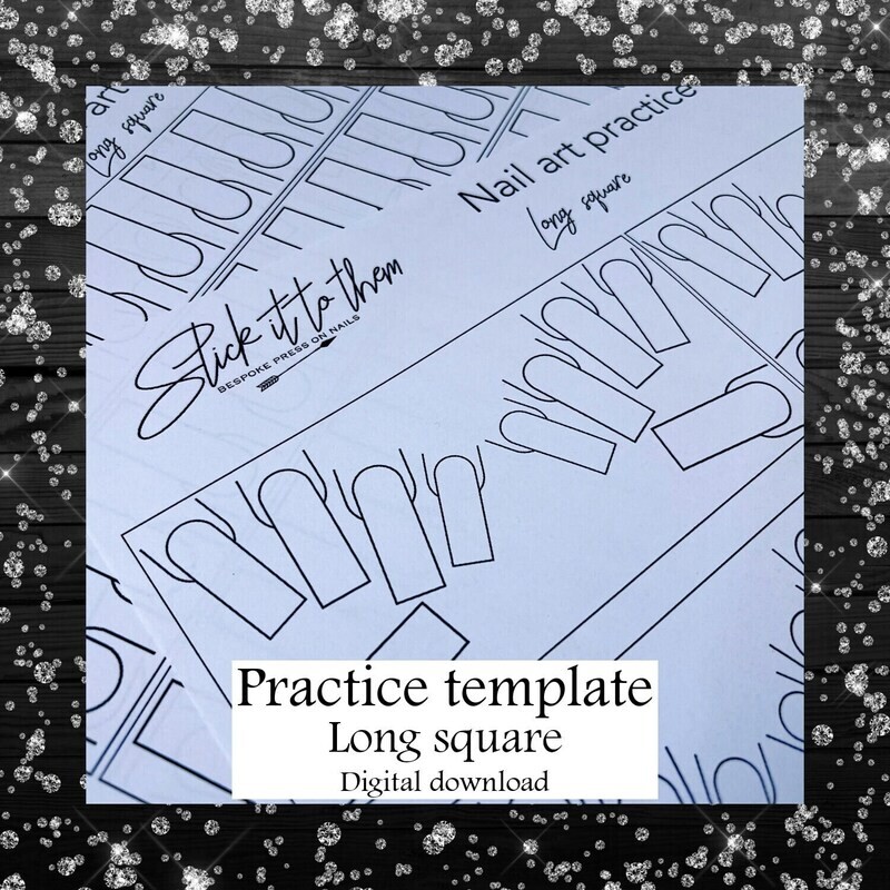 Practice template LONG SQUARE - DIGITAL DOWNLOAD - Print your own nail art practice sheets!