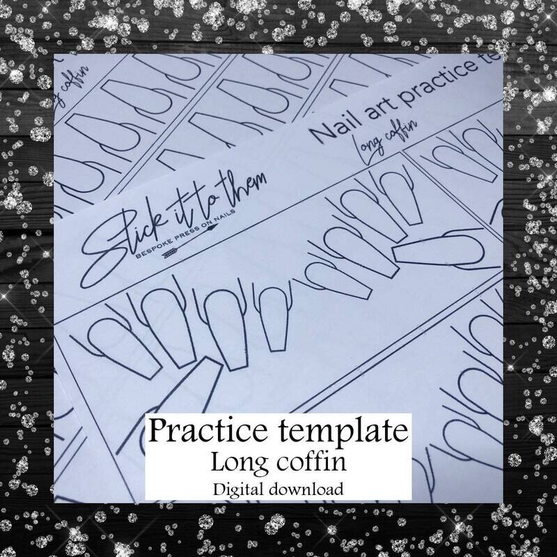 Practice template LONG COFFIN - DIGITAL DOWNLOAD - Print your own nail art practice sheets!