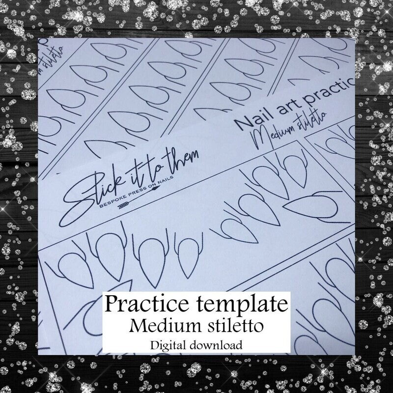 Practice template MEDIUM STILETTO - DIGITAL DOWNLOAD - Print your own nail art practice sheets!