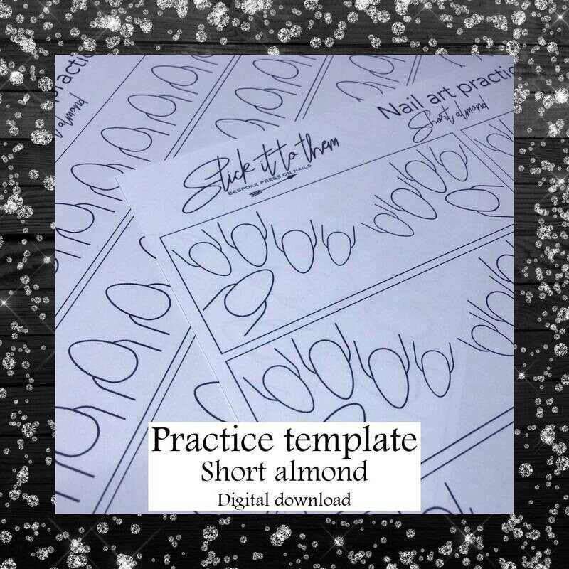 Practice template SHORT ALMOND - DIGITAL DOWNLOAD - Print your own nail art practice sheets!