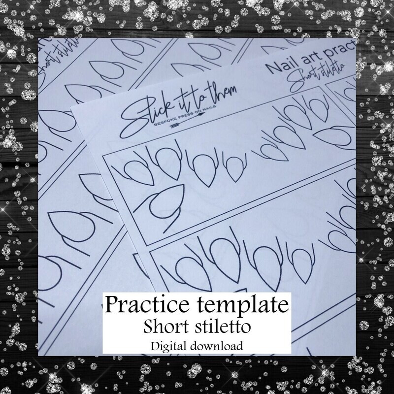 Practice template SHORT STILETTO - DIGITAL DOWNLOAD - Print your own nail art practice sheets!