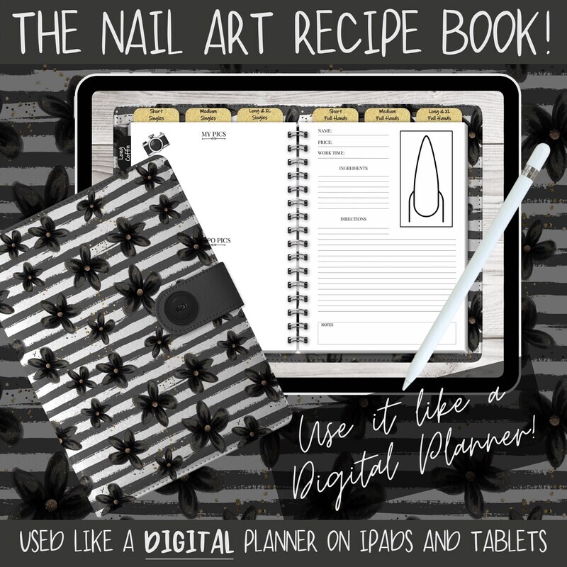 The NAIL ART Recipe Book - DIGITAL download - Black & White Floral