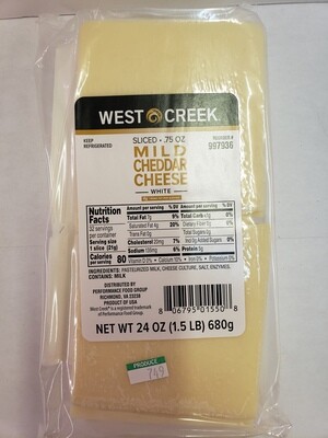 Cheese Mild Cheddar White Sliced 24oz