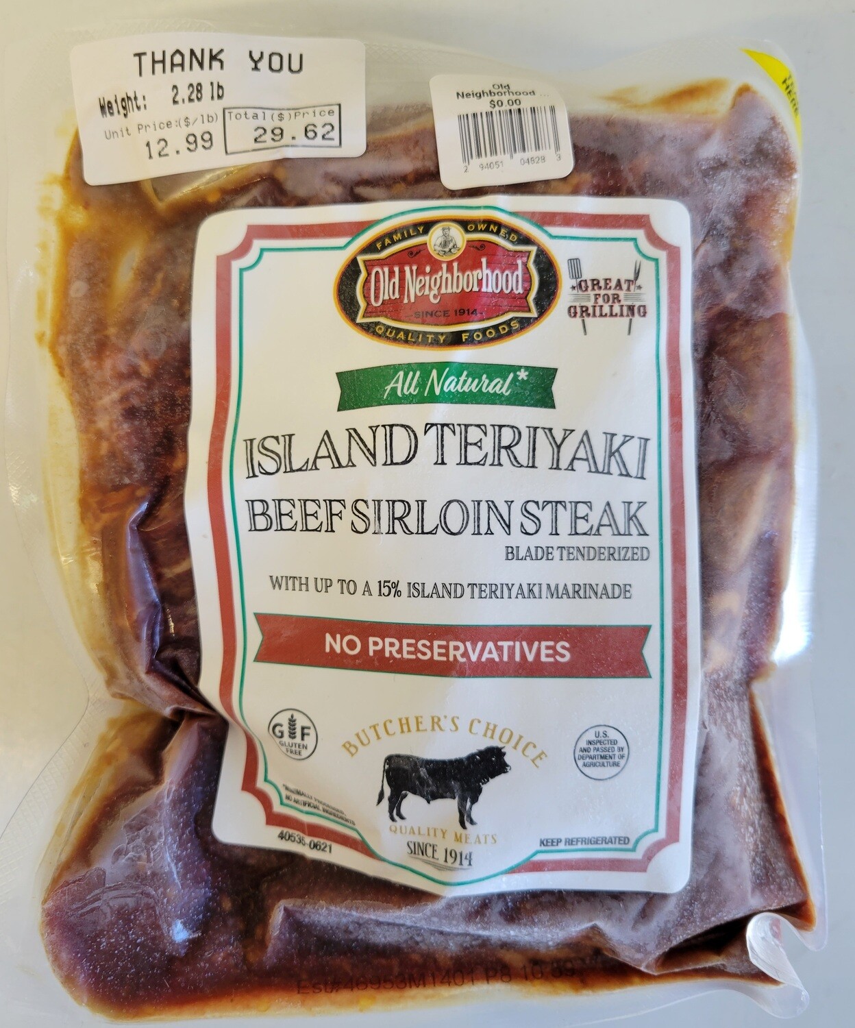 Old Neighborhood Beef Sirloin, Choose: Island Teriyaki