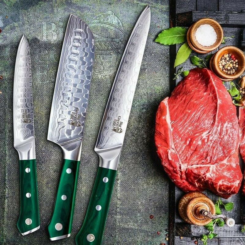 {Limited Edition} Big Green Egg 3 Piece Damascus Knife Set