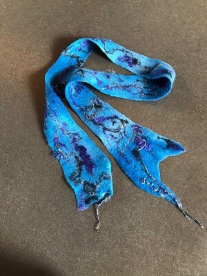 Silk and Felted Wool Scarf, Blue