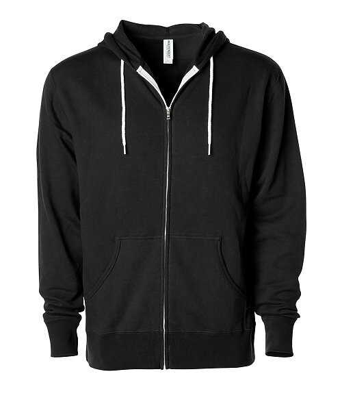 Unisex Slim Fit Zip Up Hoodie, Color: Black