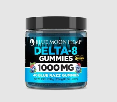 Blue Moon Delta 8 THC Gummies - Blue Razz (25mg each, 1000mg total)