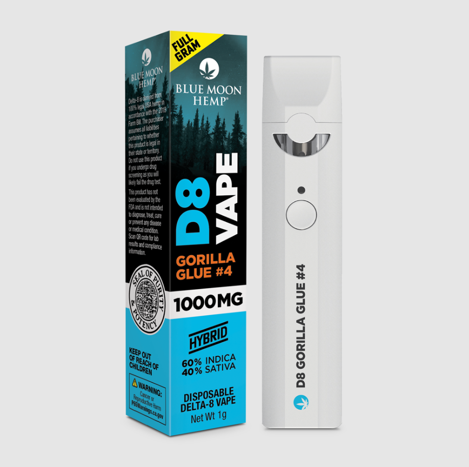 Blue Moon Delta 8 Disposable Vape Pen - Gorilla Glue #4 (Hybrid) 1000mg