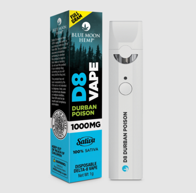 Blue Moon Delta 8 Disposable Vape Pen - Durban Poison (Sativa) 1000mg